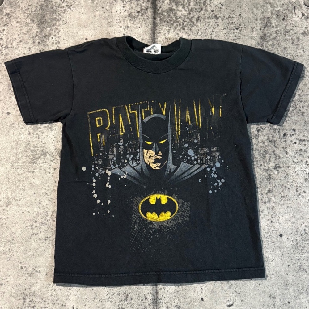 Vtg‎ 00s Six Flags Batman Graphic T-Shirt Kids Black DC Comics Short Sleeve Tee